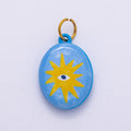 PVD Stainless Steel 20mm Blue Sun Eye Enamel Oval Charm | Charms-00504