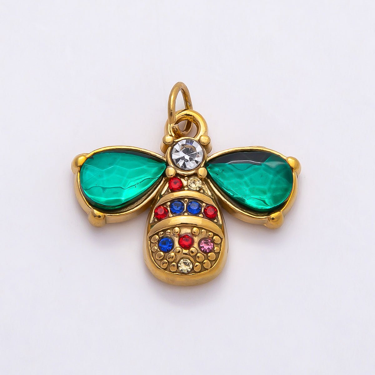 PVD Stainless Steel 21mm Multicolor Green CZ Bumble Bee Insect Charm | Charms-00793