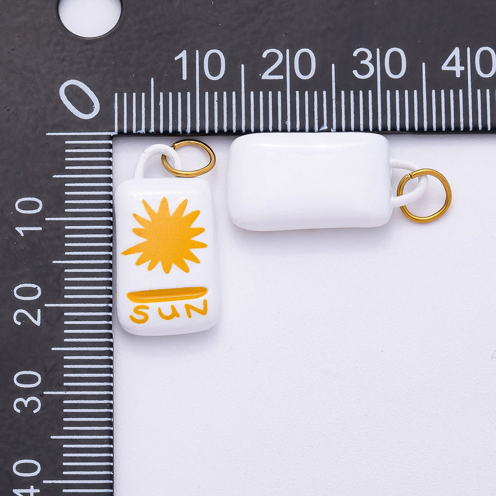 PVD Stainless Steel 22mm Celestial Sun Rectangle Enamel Charm | Charms-00511