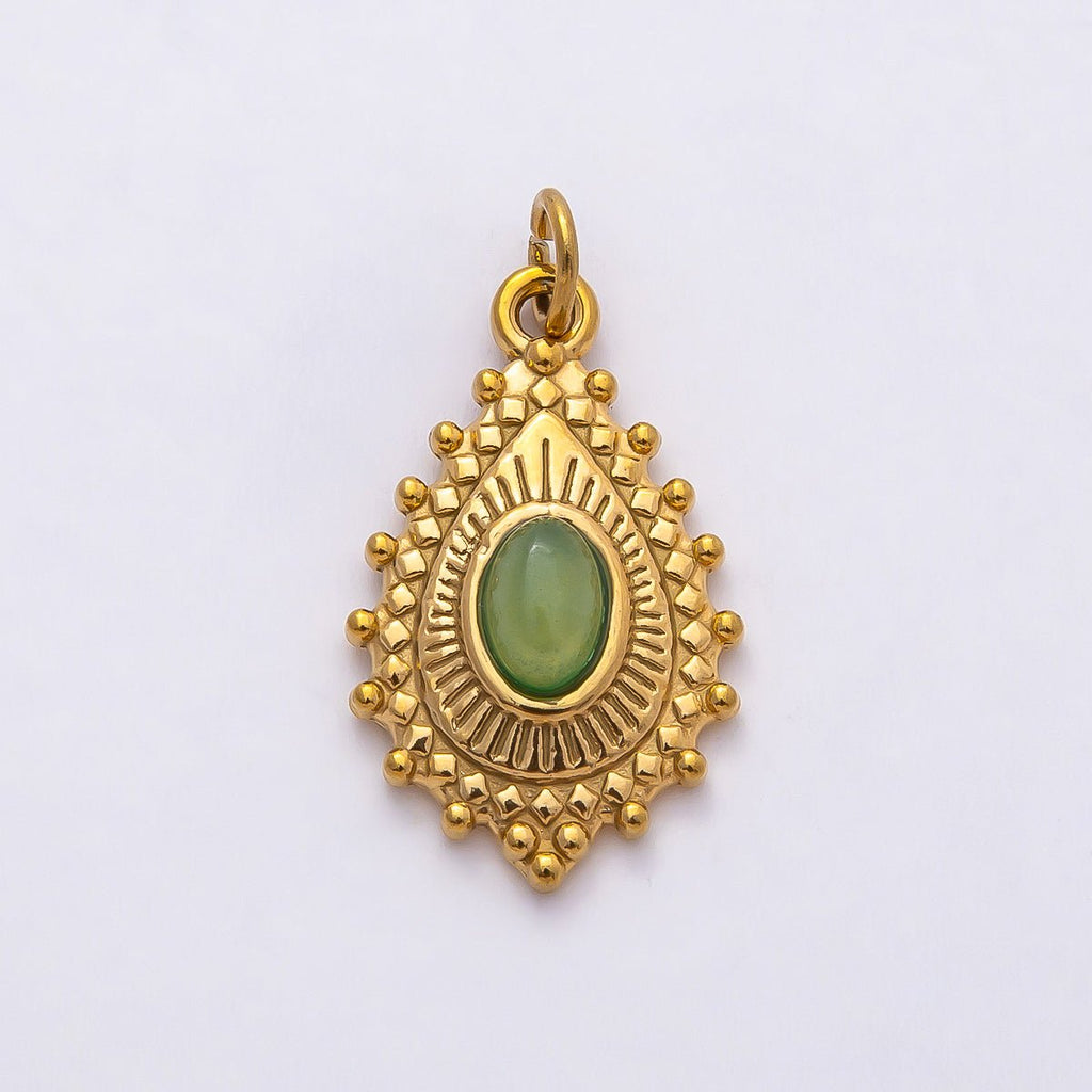 PVD Stainless Steel 22mm Lapis Lazuli, Peridot Oval Artisan Teardrop Gemstone Charm | Charms-00791 Charms-00792