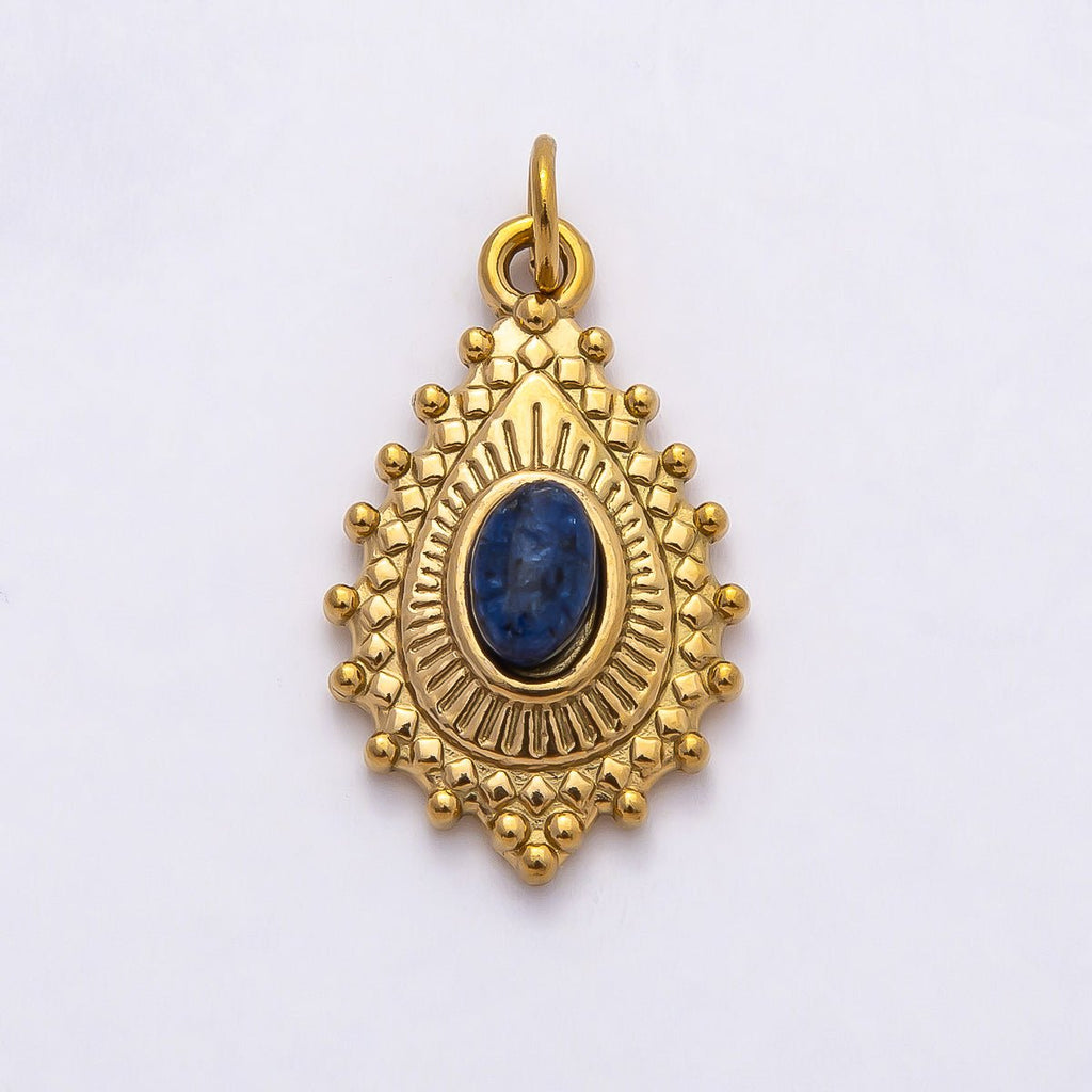 PVD Stainless Steel 22mm Lapis Lazuli, Peridot Oval Artisan Teardrop Gemstone Charm | Charms-00791 Charms-00792