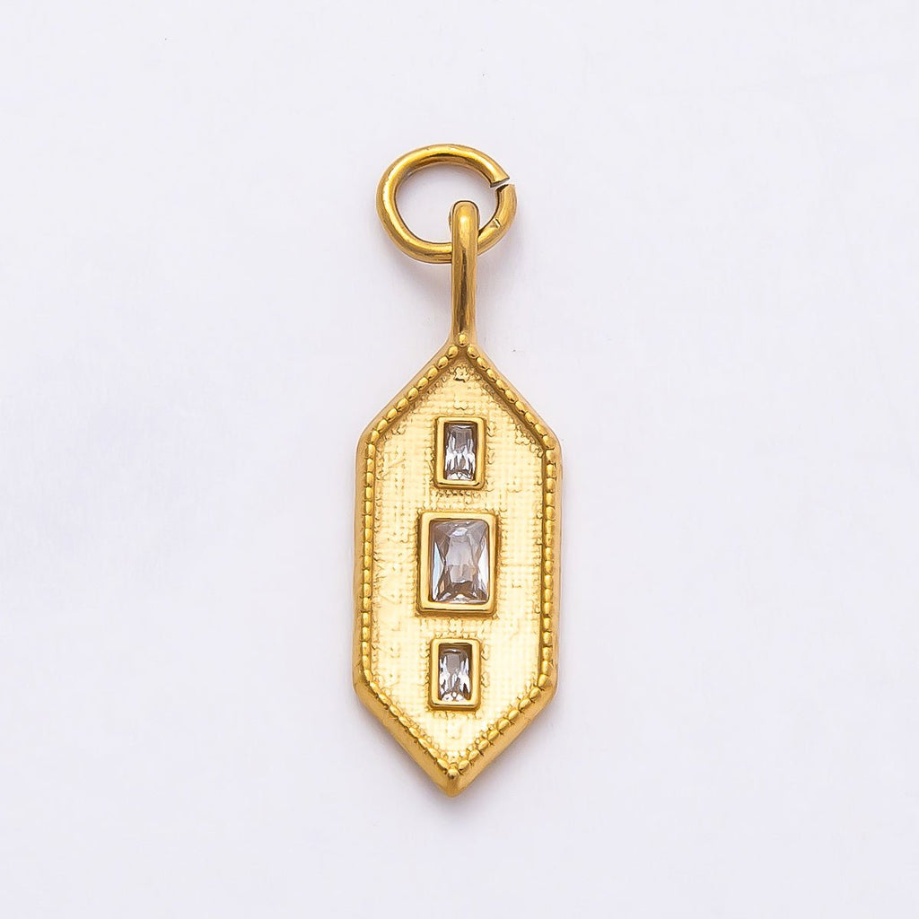 PVD Stainless Steel 22mm Triple Baguette Hexagon Textured Pendant | Charms-00797