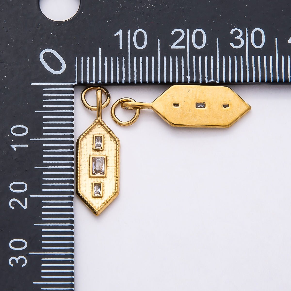 PVD Stainless Steel 22mm Triple Baguette Hexagon Textured Pendant | Charms-00797