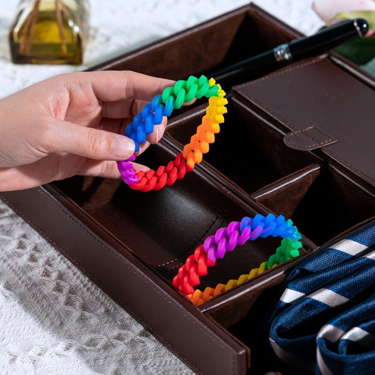 5/25/50/100 Bulk Rainbow Chain Link Silicone Bracelets