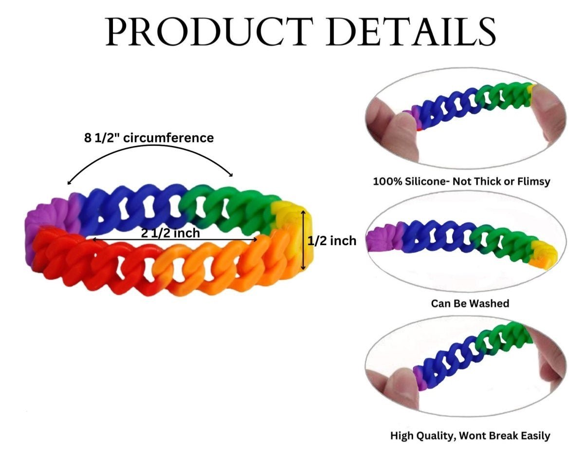 5/25/50/100 Bulk Rainbow Chain Link Silicone Bracelets