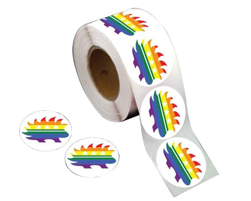 250 Rainbow Porcupine Libertarian Stickers (250 per Roll)