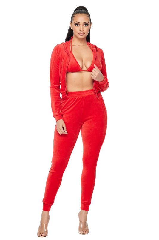 3 PC Velour Hoody Suit