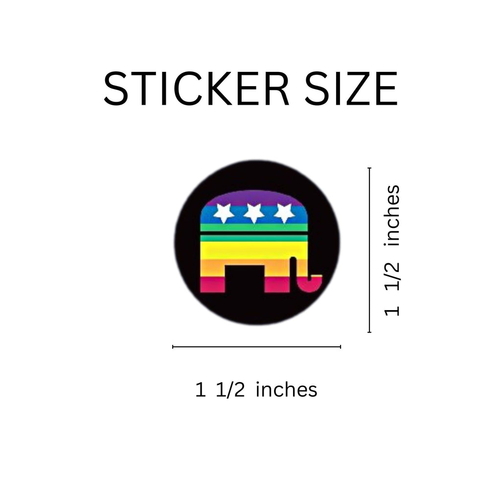 250 Republican Rainbow Elephant Stickers (250 per Roll)