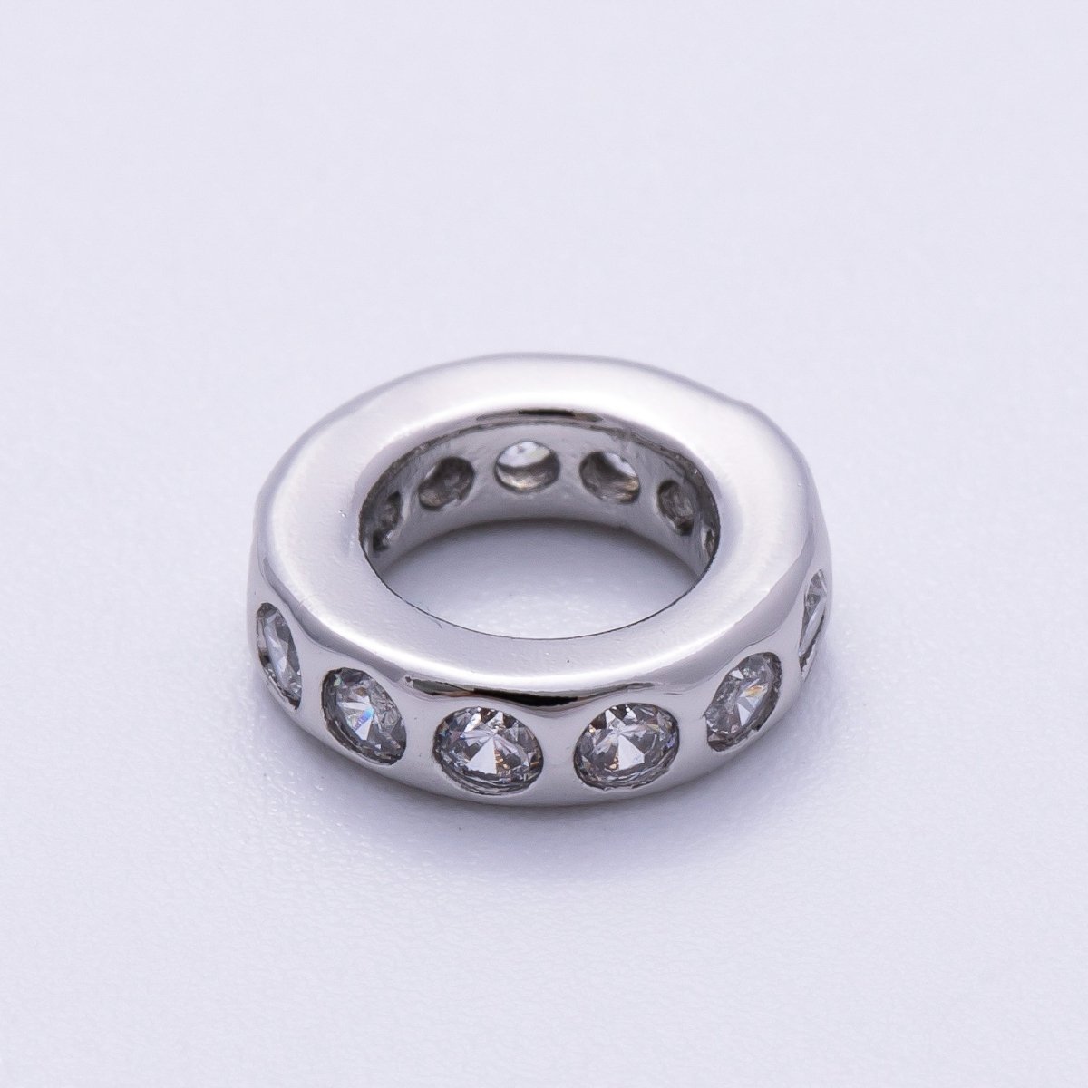 Rhodium Plated 10mm Personalized Round Beaded Birthstone CZ Rondelle Spacer Set | Beads-00260 ~ Beads-00271