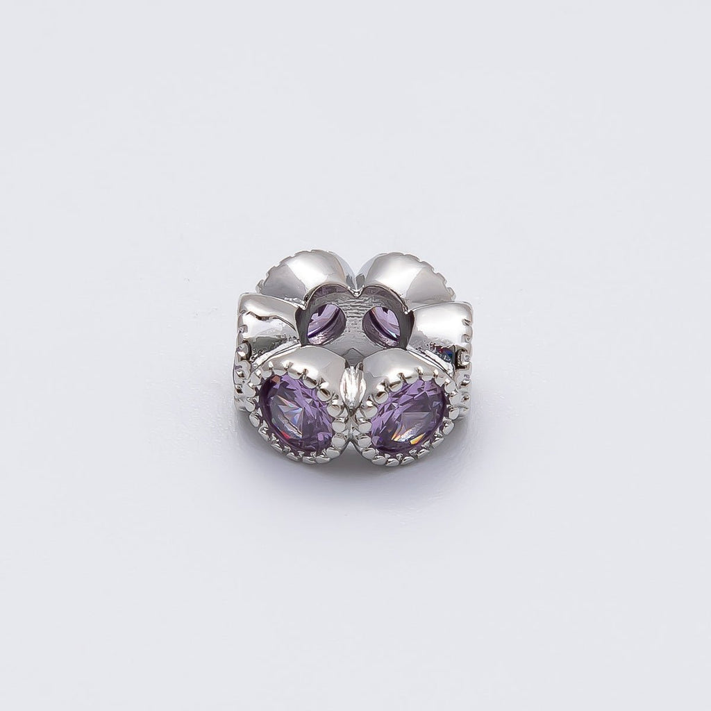 Rhodium Plated 11mm Personalized Round Beaded Birthstone CZ Rondelle Spacer Set | Beads-00208 - Beads-00219