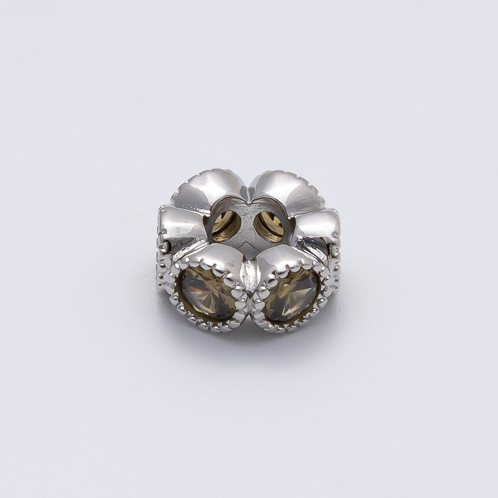 Rhodium Plated 11mm Personalized Round Beaded Birthstone CZ Rondelle Spacer Set | Beads-00208 - Beads-00219