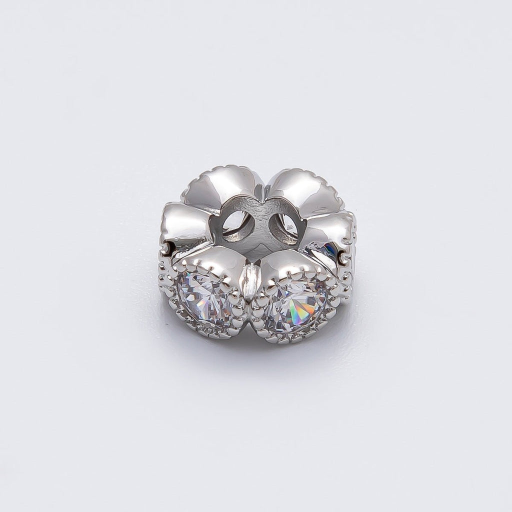 Rhodium Plated 11mm Personalized Round Beaded Birthstone CZ Rondelle Spacer Set | Beads-00208 - Beads-00219