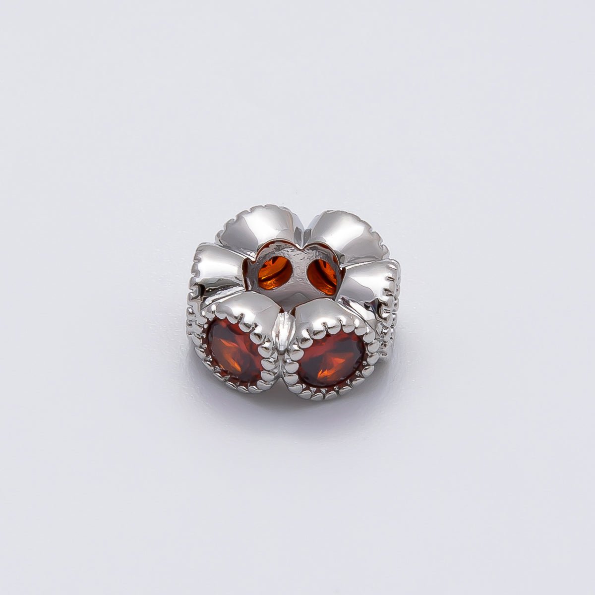 Rhodium Plated 11mm Personalized Round Beaded Birthstone CZ Rondelle Spacer Set | Beads-00208 - Beads-00219