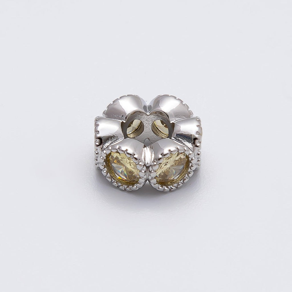 Rhodium Plated 11mm Personalized Round Beaded Birthstone CZ Rondelle Spacer Set | Beads-00208 - Beads-00219