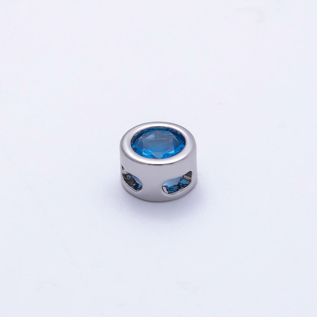 Rhodium Plated 8mm Round Bezel Birthstone Spacer Bead Set | Beads-00290 ~ Beads-00301