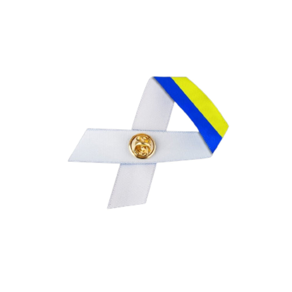 10/25/100/500 Pack Satin Blue & Yellow Ribbon Pins