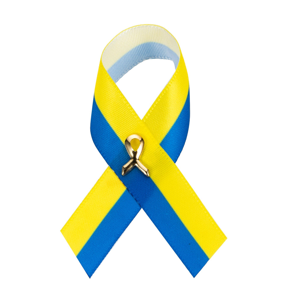 10/25/100/500 Pack Satin Blue & Yellow Ribbon Pins
