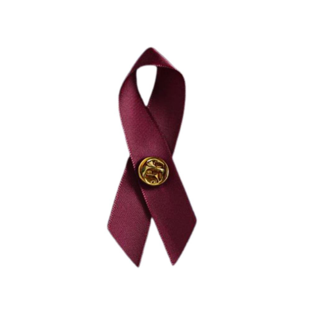 1/25/100/500 Bulk Satin Burgundy Ribbon Awareness Pins