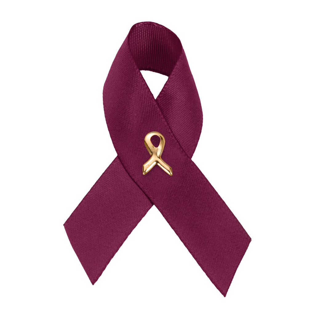 1/25/100/500 Bulk Satin Burgundy Ribbon Awareness Pins