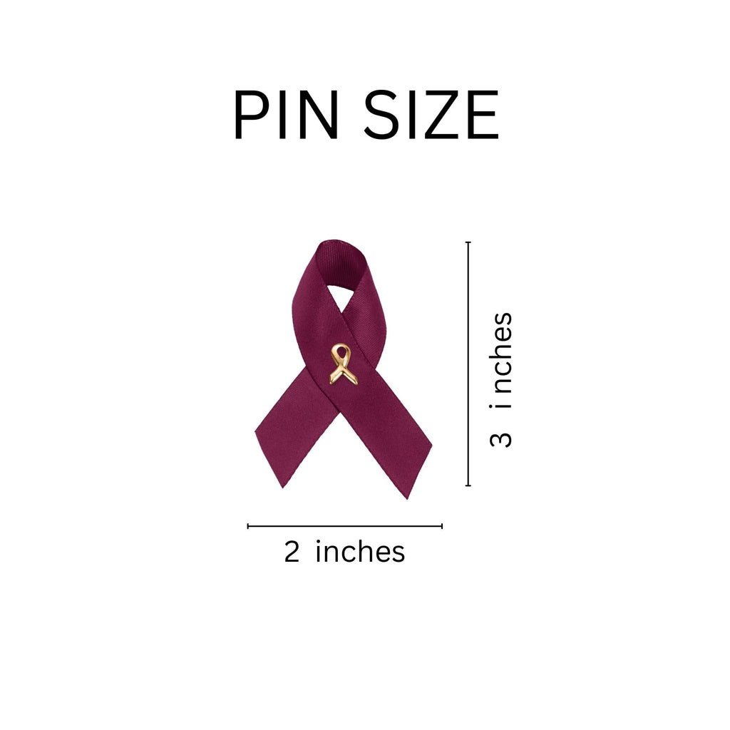 1/25/100/500 Bulk Satin Burgundy Ribbon Awareness Pins