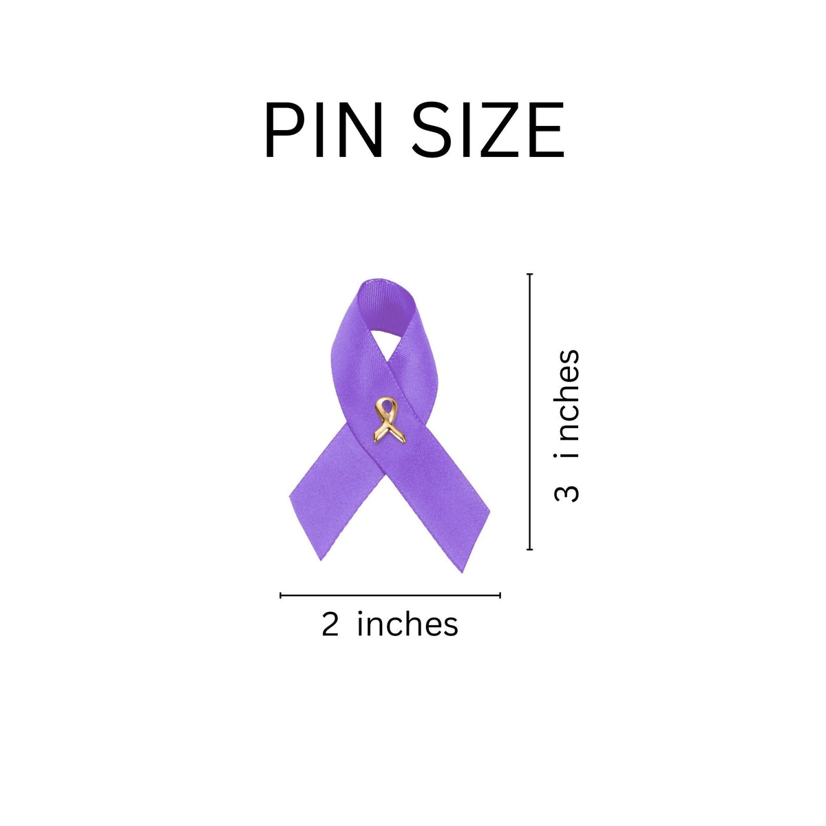 10/25/100/500 Pack Satin Purple Ribbon Awareness Pins