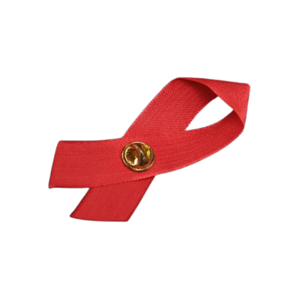 10/25/100/500 Pack Satin Red Ribbon Awareness Pins