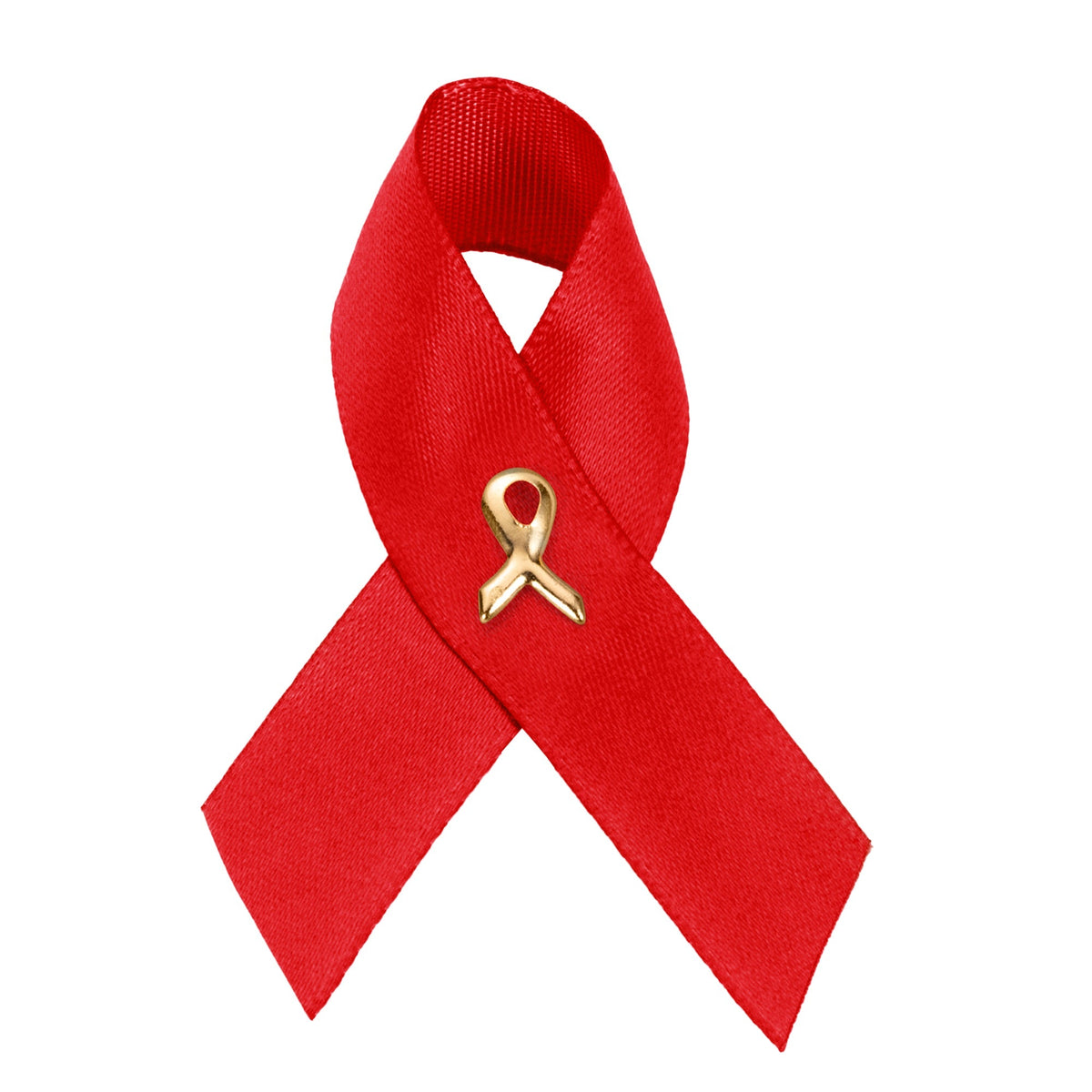 10/25/100/500 Pack Satin Red Ribbon Awareness Pins