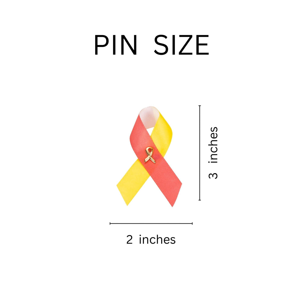 1/25/100/500 Bulk Satin Red & Yellow Ribbon Pins