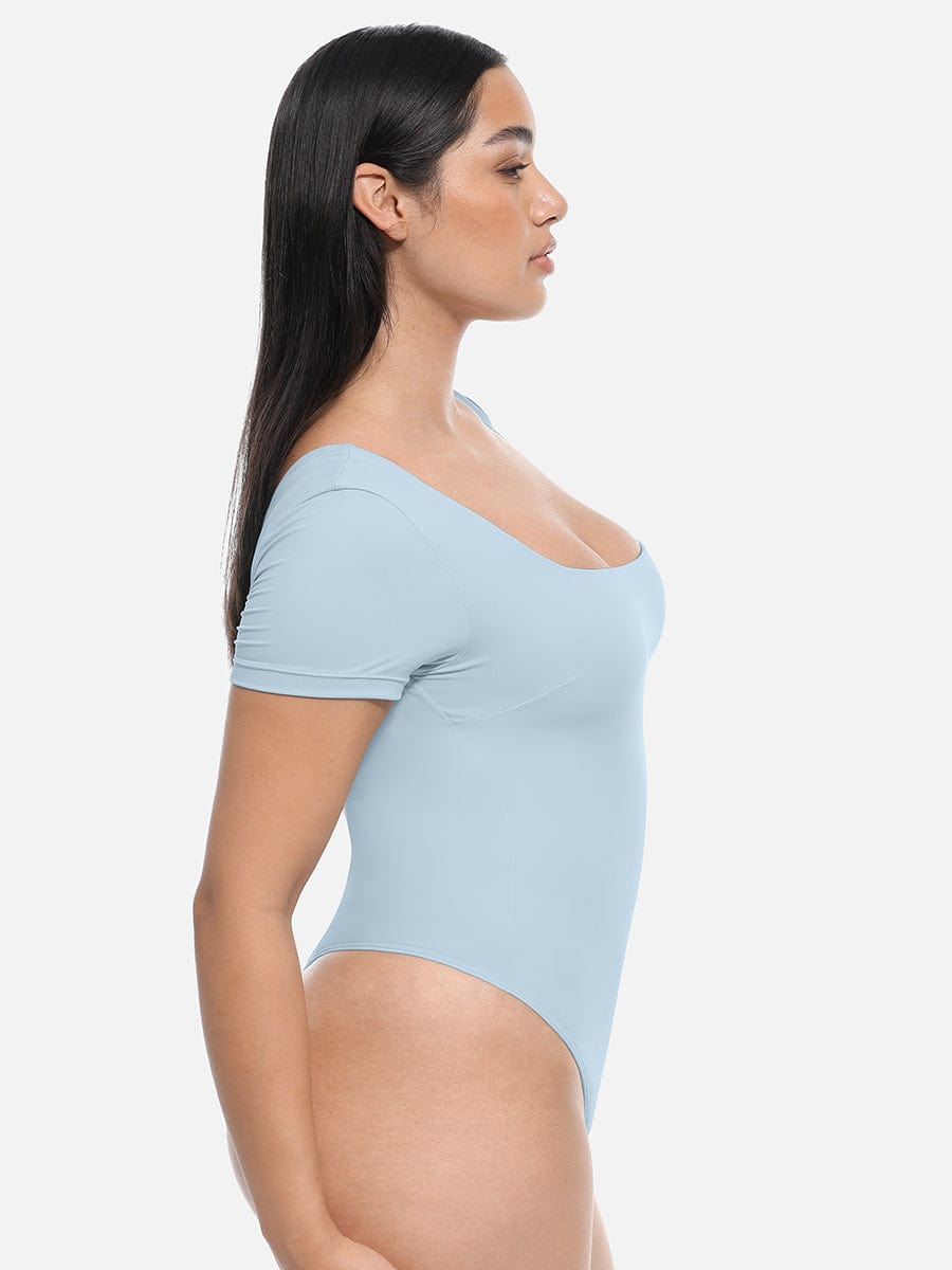 Square-Neck Short-Sleeve Tummy Control Bodysuit
