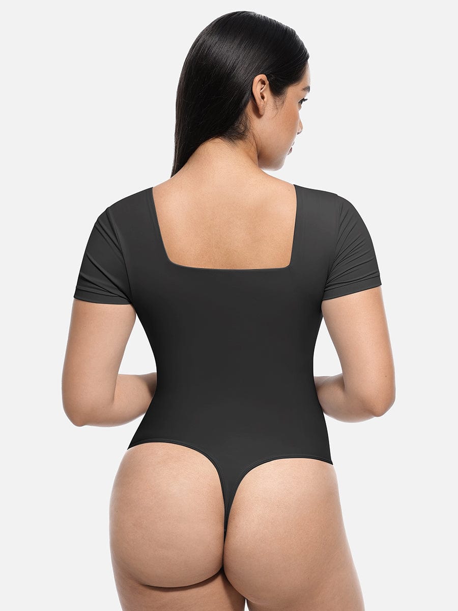 Square-Neck Short-Sleeve Tummy Control Bodysuit
