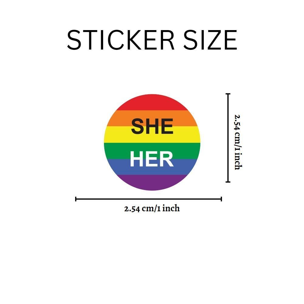 250 She Her Pronoun Rainbow Flag Stickers (250 Per Roll)