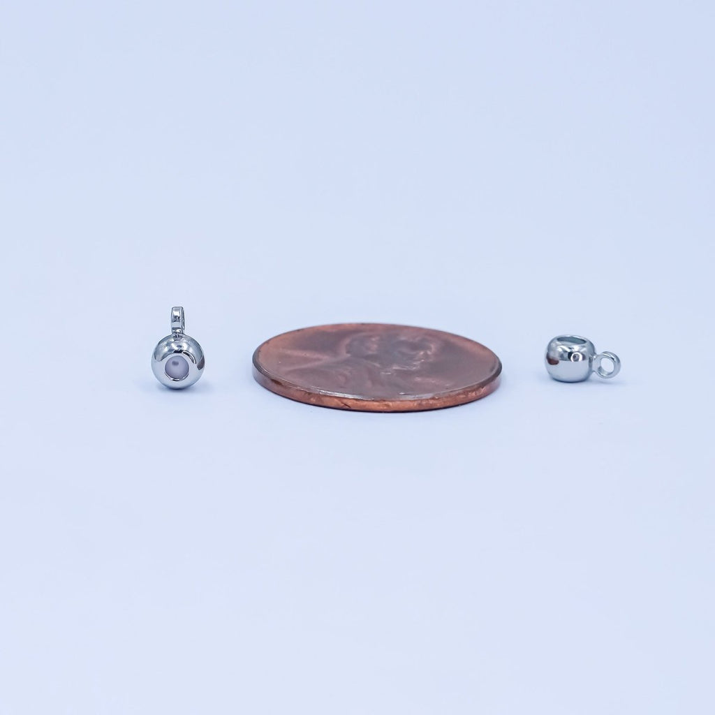 Silver 4mm Silicone Rubber Stopper Grip Bead w. Loop Slide Charm Holder Set | Z-01063