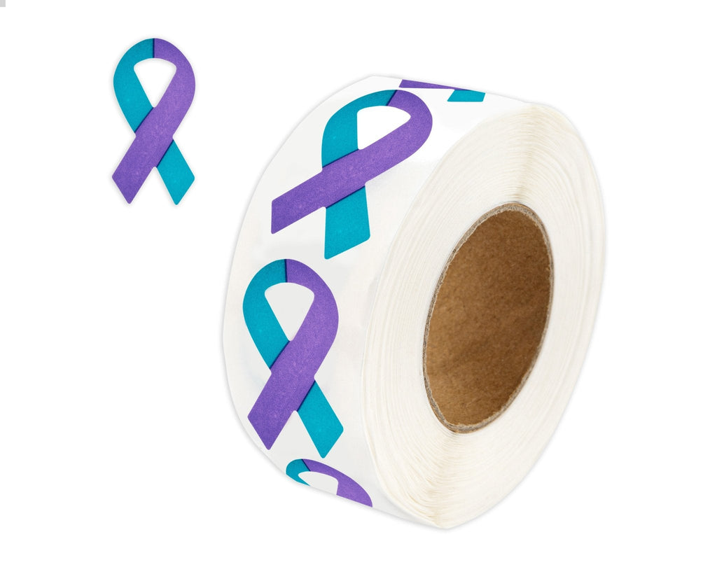 250 Small Teal & Purple Ribbon Stickers (250 per Roll)