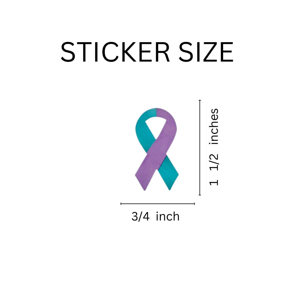 250 Small Teal & Purple Ribbon Stickers (250 per Roll)