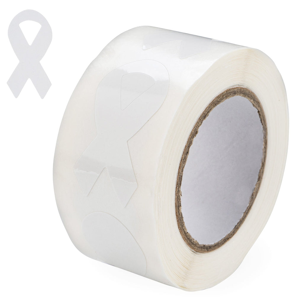 250 Small White Ribbon Stickers (250 per Roll)