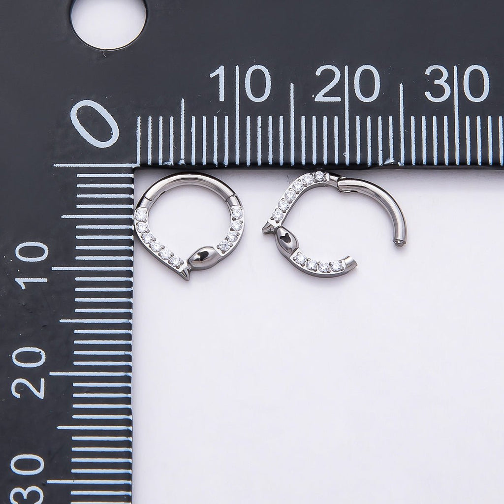 Titanium 10mm Micro Paved CZ Snake Single Septum Nose Piercing Clicker in Gold & Silver | BJ-00013 BJ-00014