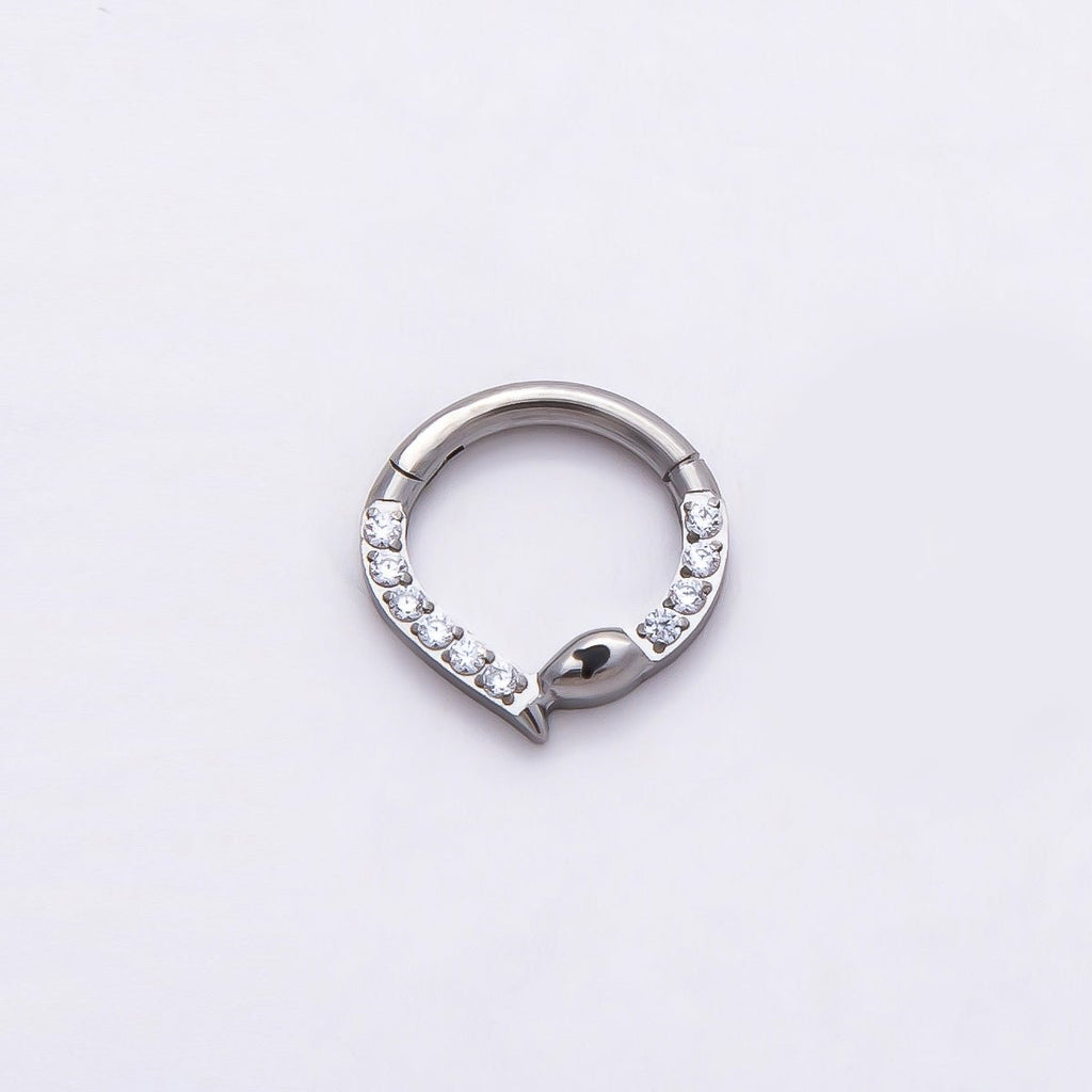 Titanium 10mm Micro Paved CZ Snake Single Septum Nose Piercing Clicker in Gold & Silver | BJ-00013 BJ-00014