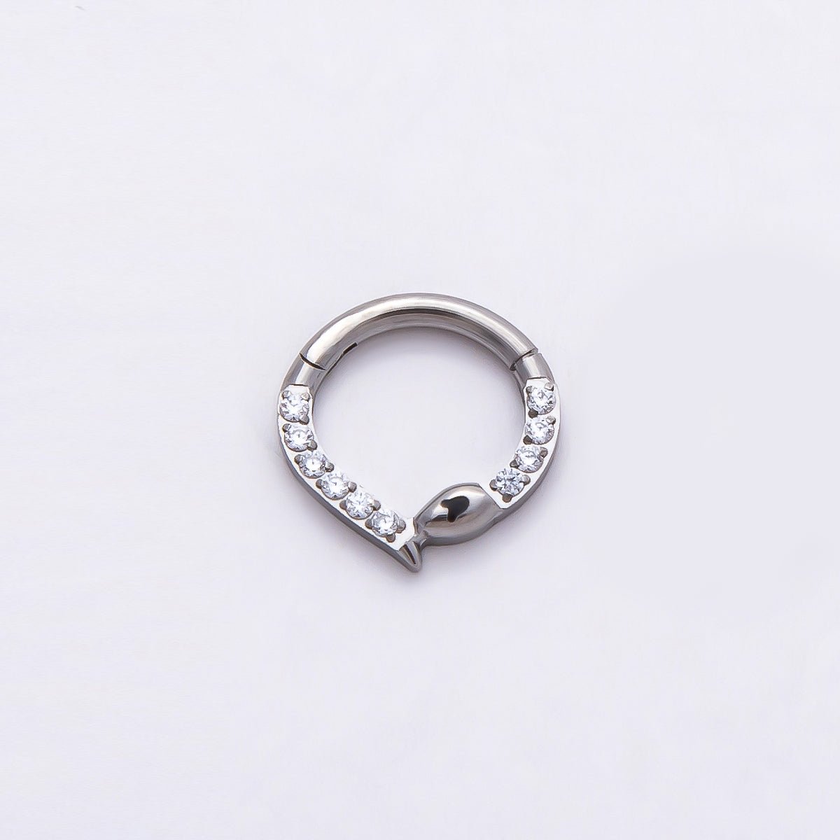 Titanium 10mm Micro Paved CZ Snake Single Septum Nose Piercing Clicker in Gold & Silver | BJ-00013 BJ-00014