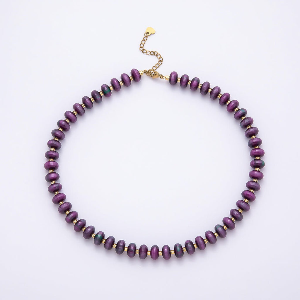Stainless Steel 10mm Rondelle Resin Bead 16 Inch Necklace w. Extender | WA-04601 ~ WA-04606