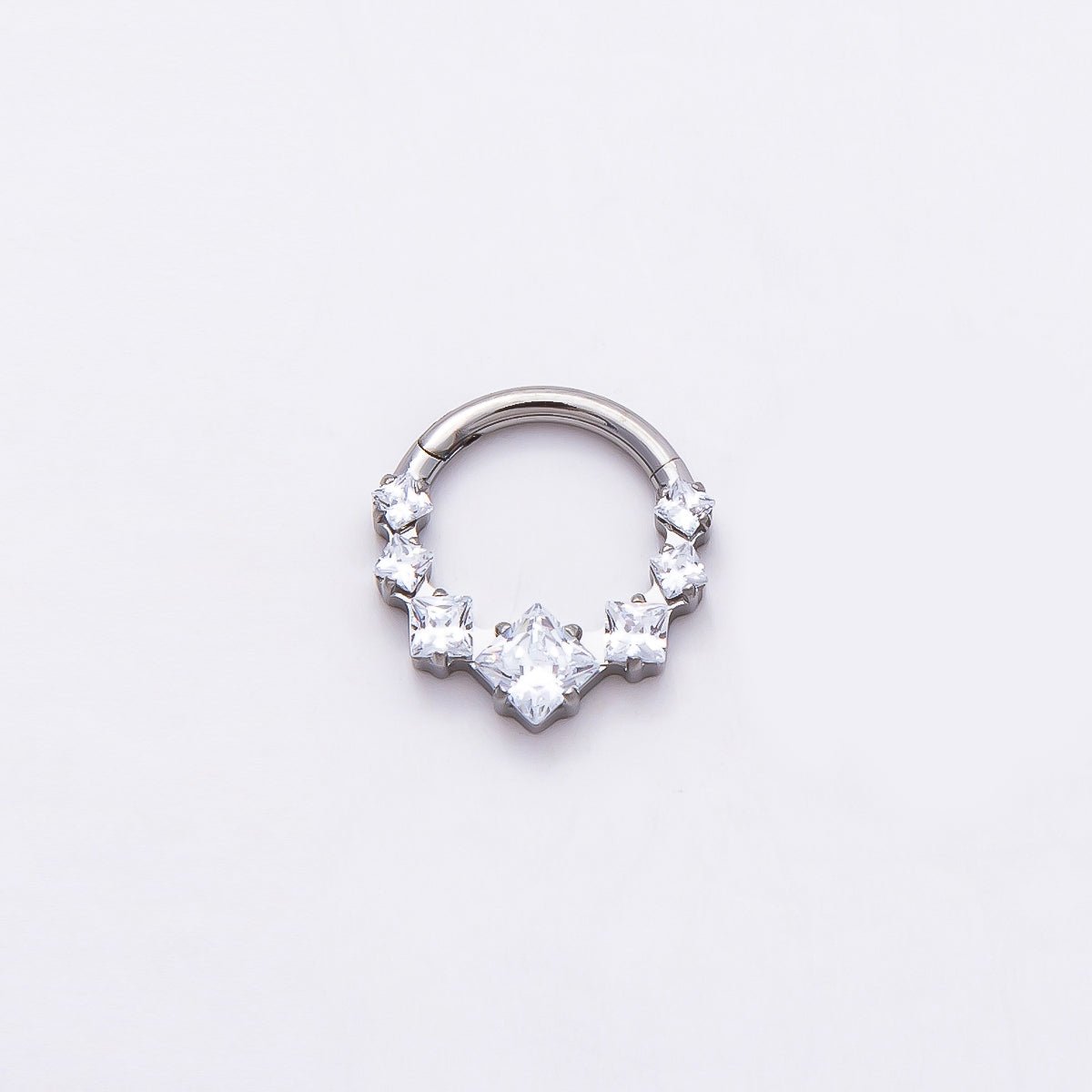 Titanium 11mm Clear Square CZ Cluster Gradient Single Septum Cartilage Piercing Clicker in Gold & Silver | BJ-00033 BJ-00034