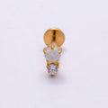 Titanium 6mm White Opal Clear CZ Single Cartilage Piercing Flat Back Stud in Gold & Silver | BJ-00053 BJ-00054