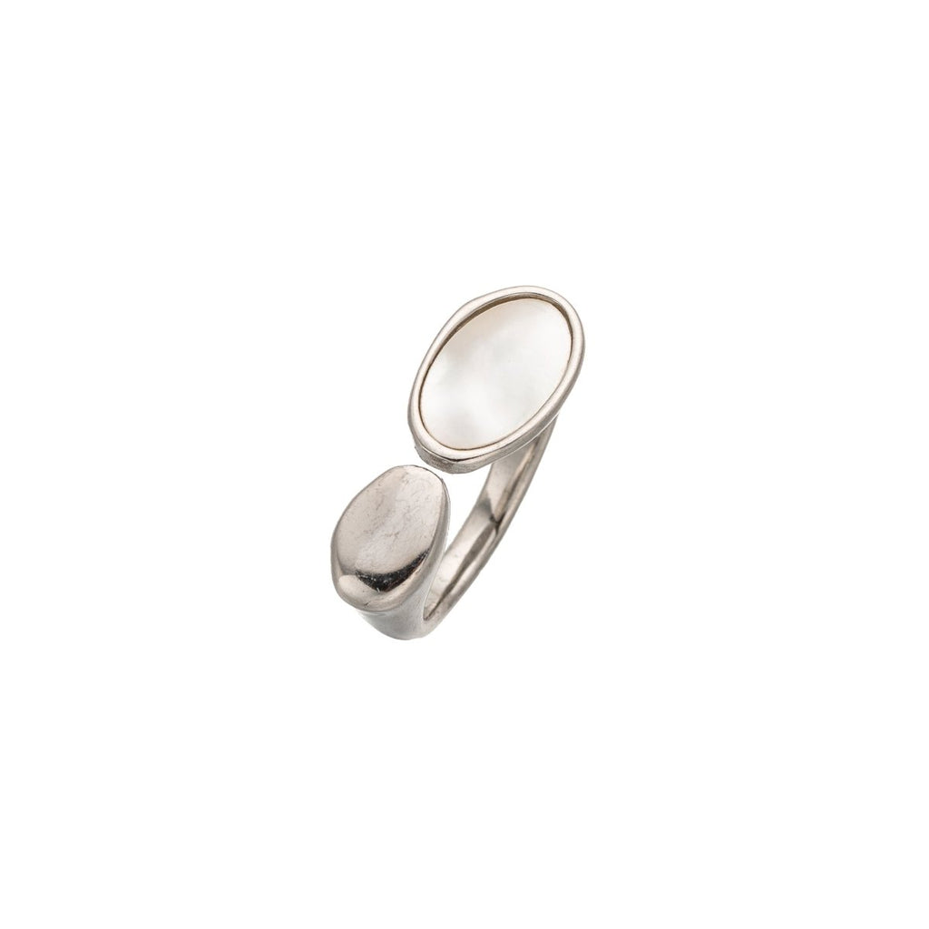 Stainless Steel Shell Pearl Geometric Oval Wrap Ring in Gold & Silver | RINGS-00259