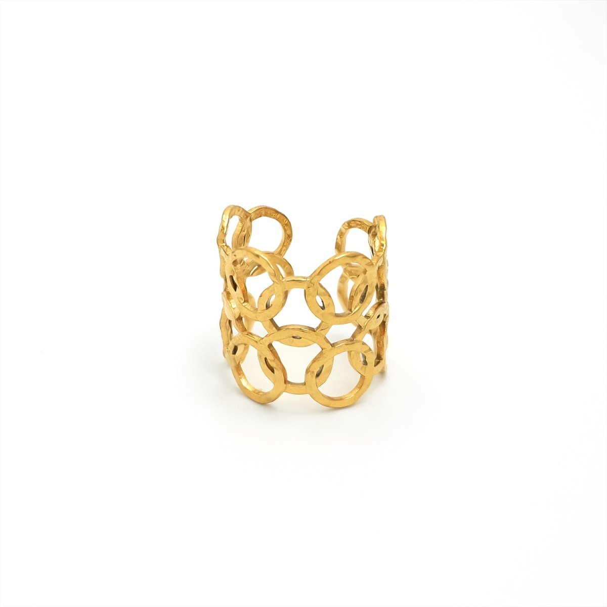 Stainless Steel Triple Hammered Round Band Ring in Gold & Silver | Rings-00224