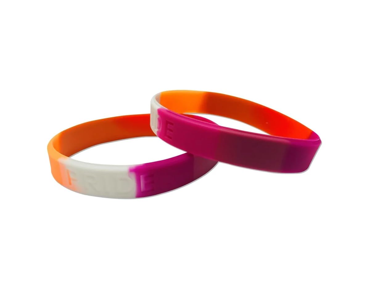 5/25/50/100 Bulk Sunset Lesbian Flag Silicone Bracelets