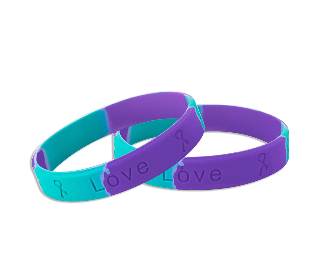 5/25/50/100 Bulk Teal & Purple Silicone Bracelets