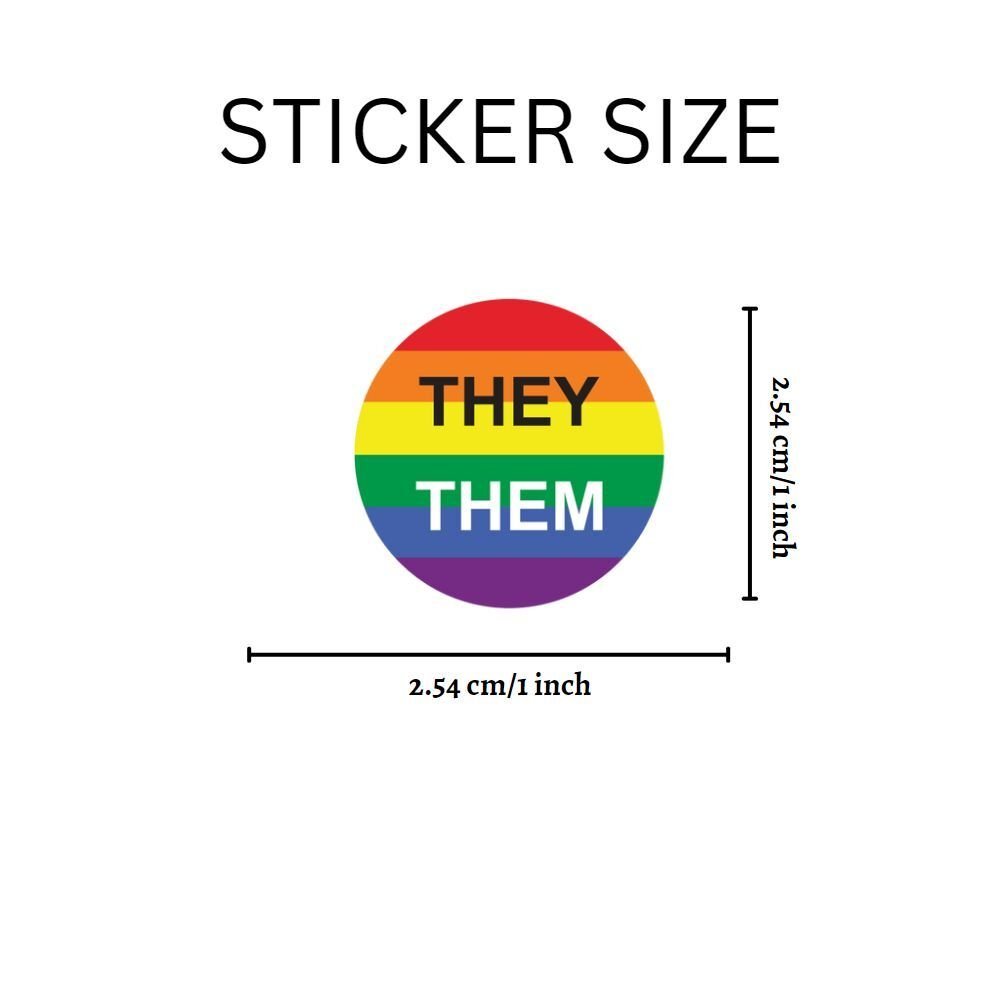 250 They Them Pronoun Rainbow Flag Stickers (250 Per Roll)