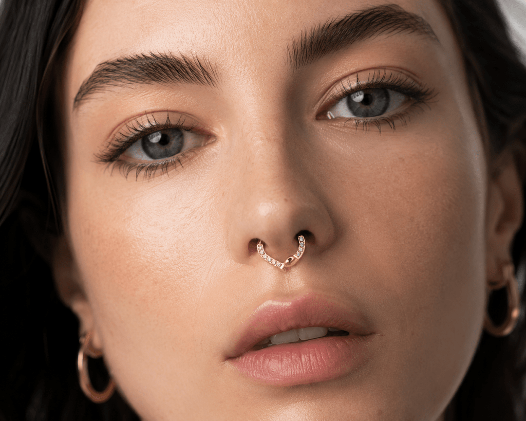 Titanium 10mm Micro Paved CZ Snake Single Septum Nose Piercing Clicker in Gold & Silver | BJ-00013 BJ-00014