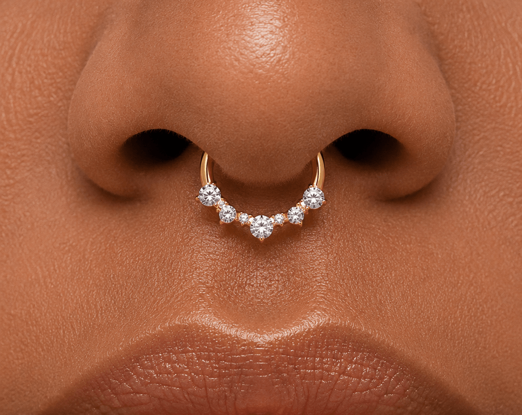 Titanium 12mm Clear CZ Cluster Gradient Single Septum Nose Piercing Clicker | BJ-00023
