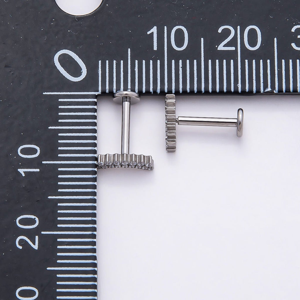 Titanium 3.5mm Clear CZ Double Curved Cartilage Piercing Flat Back Stud in Gold & Silver | BJ-00180 BJ-00181