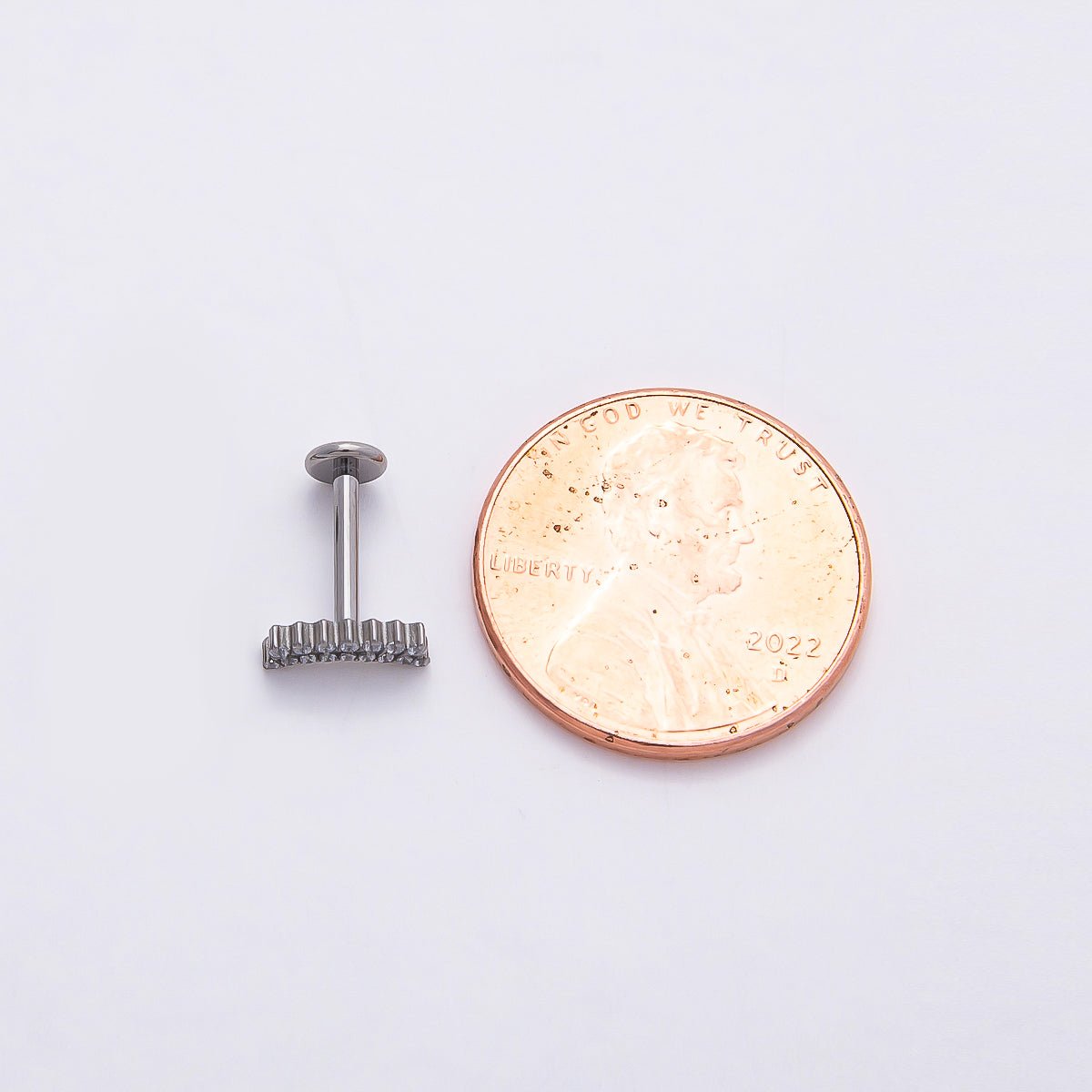 Titanium 3.5mm Clear CZ Double Curved Cartilage Piercing Flat Back Stud in Gold & Silver | BJ-00180 BJ-00181